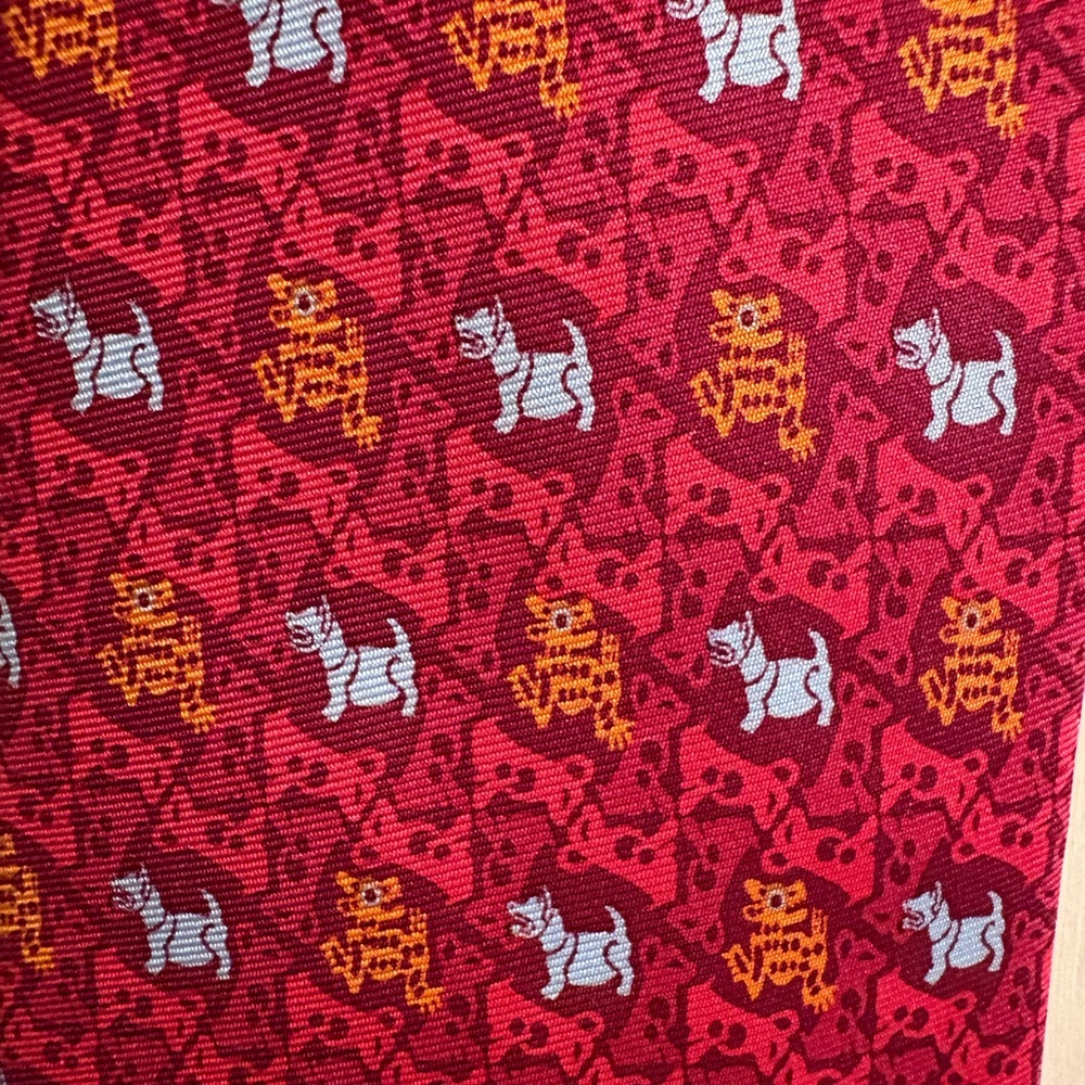 Classic Pineda Covalin  Red Men's Silk Tie with Blue Dog Motif